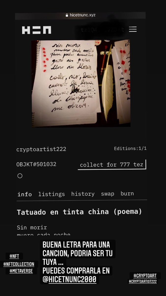 HEN IS ON ! <a href="/hicetnuncDAO/">hDAO</a> 

compren coleccionen admiren

es arte y aqui esta el mio ...

#cryptoartist222

#nft #NFTCommunity #NFTs #nftart #NFTartists #NFTGame #nftcollectors