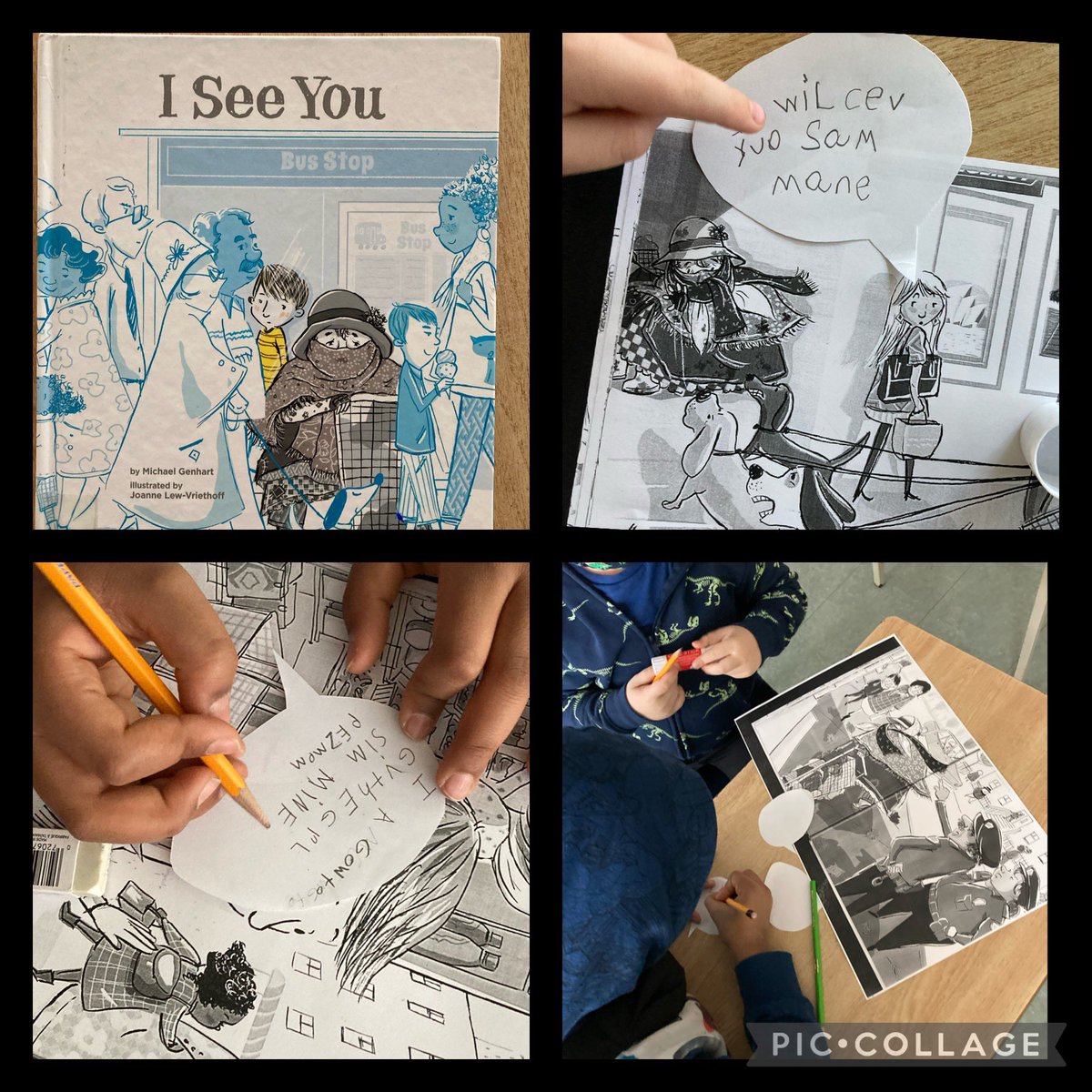 McCabeLokos's tweet photo. Today we used 
@MGenhart’s book about homelessness and activism, I See You. Students emotionally discussed the wordless text for a solid 30 mins before they added words that showed the passersby speak out, rather than passively or actively ignore someone in need @marketlaneps1 https://t.co/y8O3timxxT
