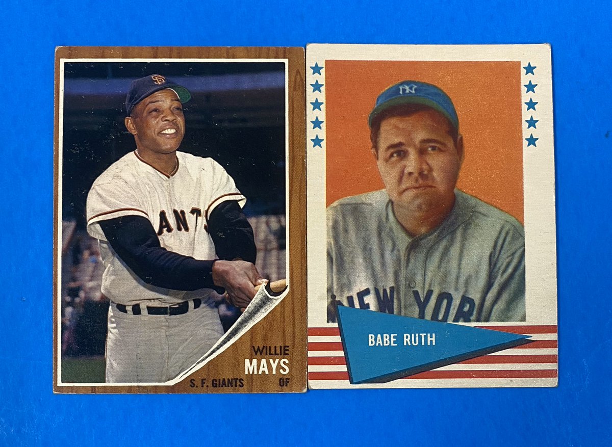 ⚾️ Babe Ruth &amp; Mays GIVEAWAY! ⚾️

For a chance to win a 1961 Fleer Babe Ruth &amp; 1962 Topps Willie Mays do the following below

To Enter:
1. Like
2. Retweet 
3. Follow <a href="/GoldinCo/">Goldin</a>, <a href="/KenGoldin/">Ken Goldin</a>, &amp; <a href="/Sacreseller/">Sac Reseller (Auction Monthly Powered!)</a>

The winner be chosen next week, and will receive both cards pictured below!