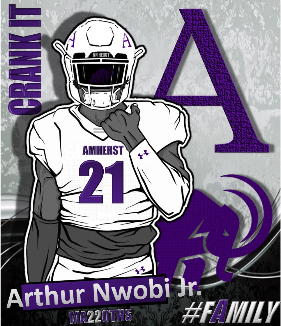 ArthurNwobi's tweet photo. I am very excited to announce my commitment to the admissions process at Amherst College! I would like to thank my family, teammates, and coaches for helping throughout the journey. @CoachEJMills @coachbanks9 @AmherstCollFB https://t.co/Rux6ffufOS