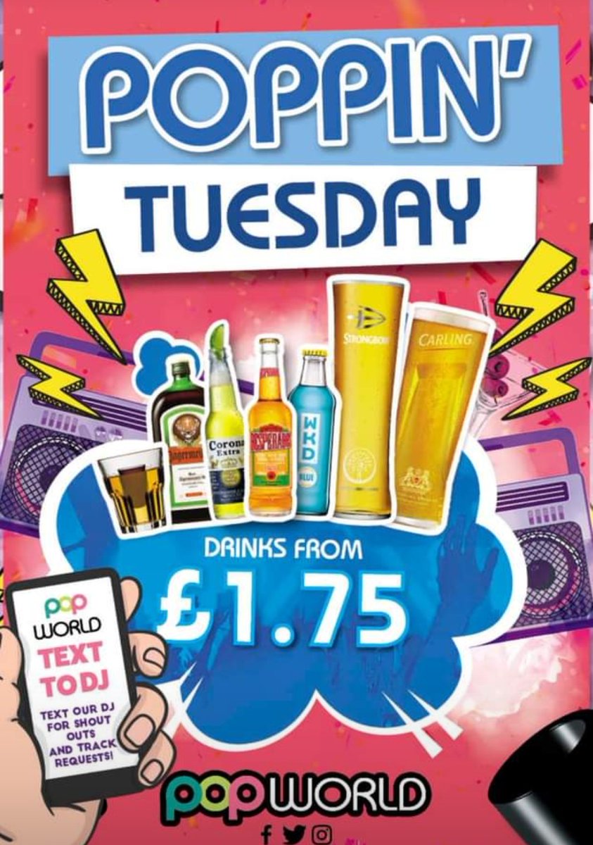 PopworldYork's tweet photo. 🤪Join us tonight for POPPIN TUESDAY!!
🕙Doors open @ 10pm
🍻£1.75 on selected drinks ALL NIGHT!
🕺 💃 Yorkshire's only revolving Dance
#aintnopartylikeapopworldparty #York #PopworldParty #UoY #YSJSU #wkd https://t.co/HhMbAWAvrB