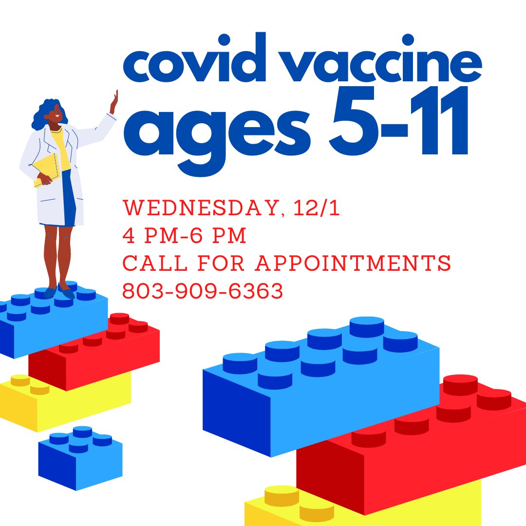 AffinityHC's tweet image. Affinity is having a covid vaccine clinic for ages 5-11 on Wed 12/01/21, 4-6pm at our Rock Hill location. A parent or guardian must accompany the child. Both Affinity patients and community members can call 803-909-6363 to make an appointment for this vaccine clinic.