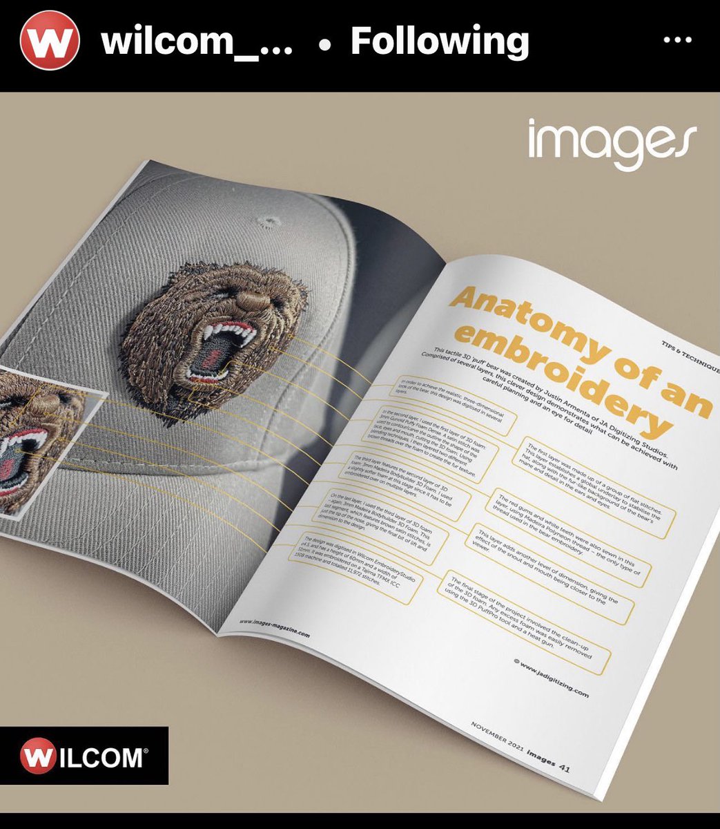 jadigitizing's tweet image. Thank you @Wilcom_Int for showcasing my piece in @ImagesMagUK !