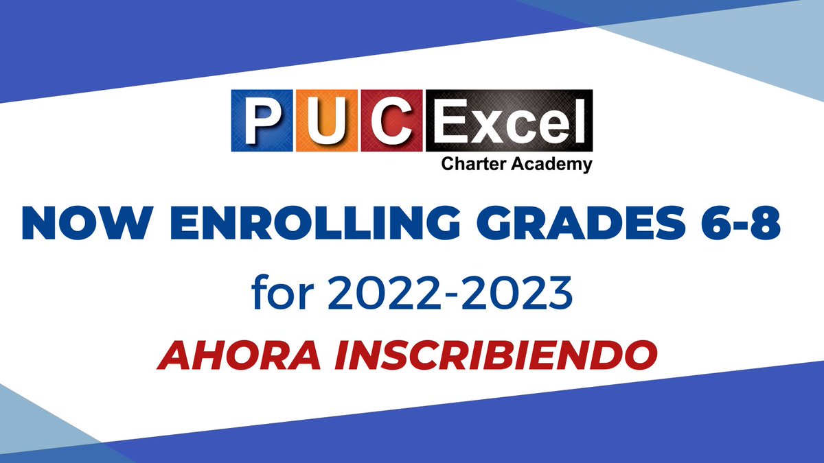 PUCExcel's tweet photo. We are now enrolling for the 2022-2023 school year! Our lottery window closes November 30th.

¡Ahora nos estamos inscribiendo para el año escolar 2022-2023! Nuestra ventana de lotería se cierra el 30 de noviembre.

Apply today/Aplique hoy: https://t.co/1KUIxuyAcb https://t.co/tI1IjA5Qvb