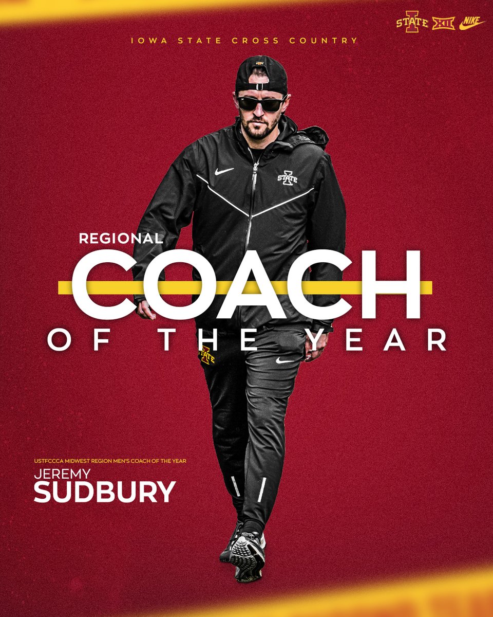 First-year head coach Jeremy Sudbury is your <a href="/USTFCCCA/">USTFCCCA</a> Midwest Region Men's Coach of the Year!

Congrats, <a href="/JeremySudbury/">Jeremy Sudbury</a>! 👏🏆

#Run4ISU | #CycloneSZN🌪️🚨
