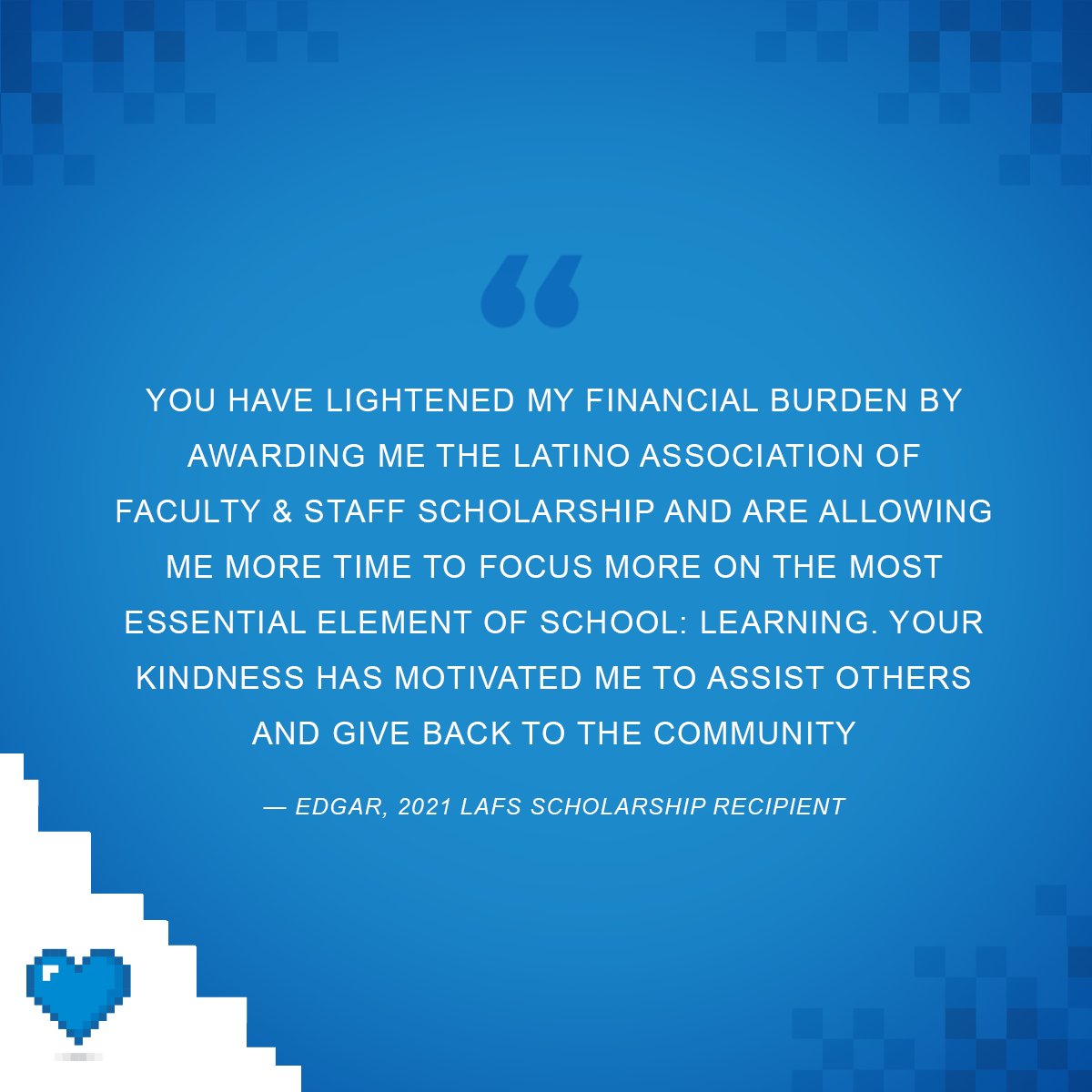 csusm_lafs's tweet image. Please see the infographic to see how the LAFS scholarship has impacted Edgar, a 2021 LAFS scholarship recipient!
6 more days! Join us on 11/30/21 for #CSUSMGivingDay
#HeartofaCougar #CSUSMGivingDay #LAFS #Latinx #Education #SiSePuede #SupportFirstGenStudents