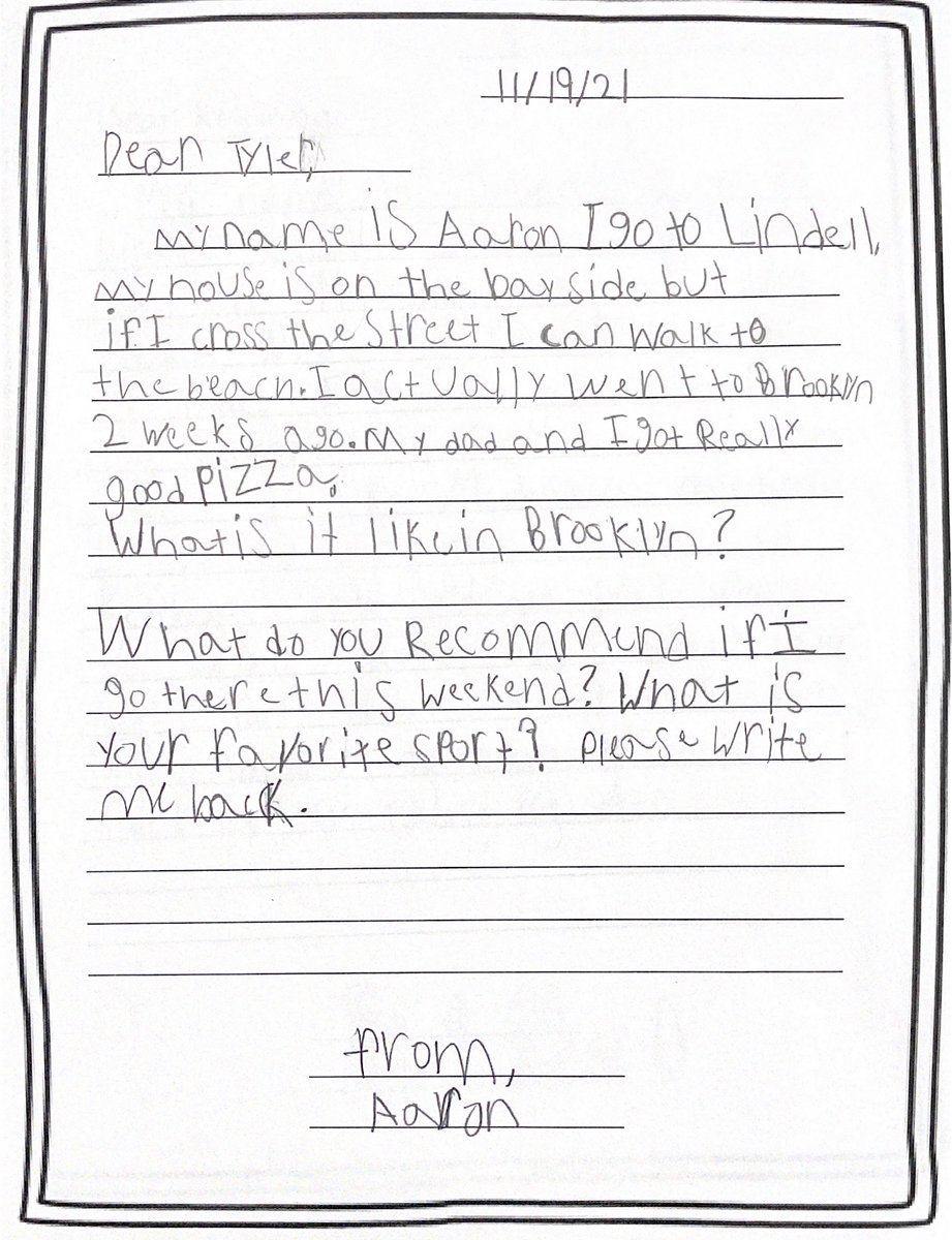 These 5th graders are SO excited to have pen pals from Brooklyn! We are strengthening our writing process while learning about other cultures not too far from us🌎 Check out some of our letters and responses! <a href="/LBSchoolsNY/">LongBeachSchools</a> <a href="/RomanelliPaul/">Paul Romanelli, Ed.D.</a>  <a href="/Jennifer_LynnP/">Jennifer Pullara</a> <a href="/MsMcGovernLB/">Anna McGovern</a> <a href="/LindellPTA/">LindellPTA</a>