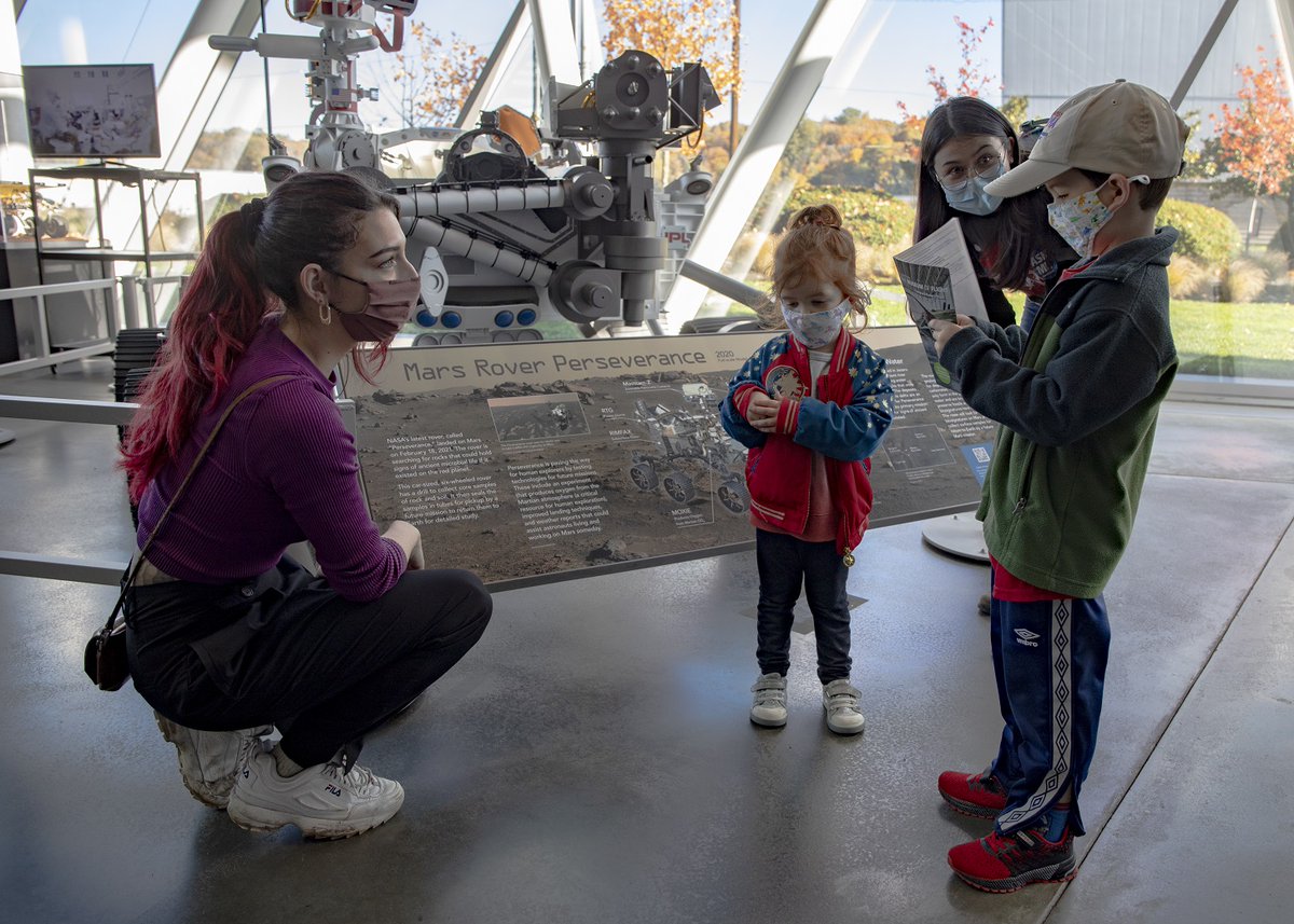 Young visitors learn about the Perseverance rover at The Museum of Flight.