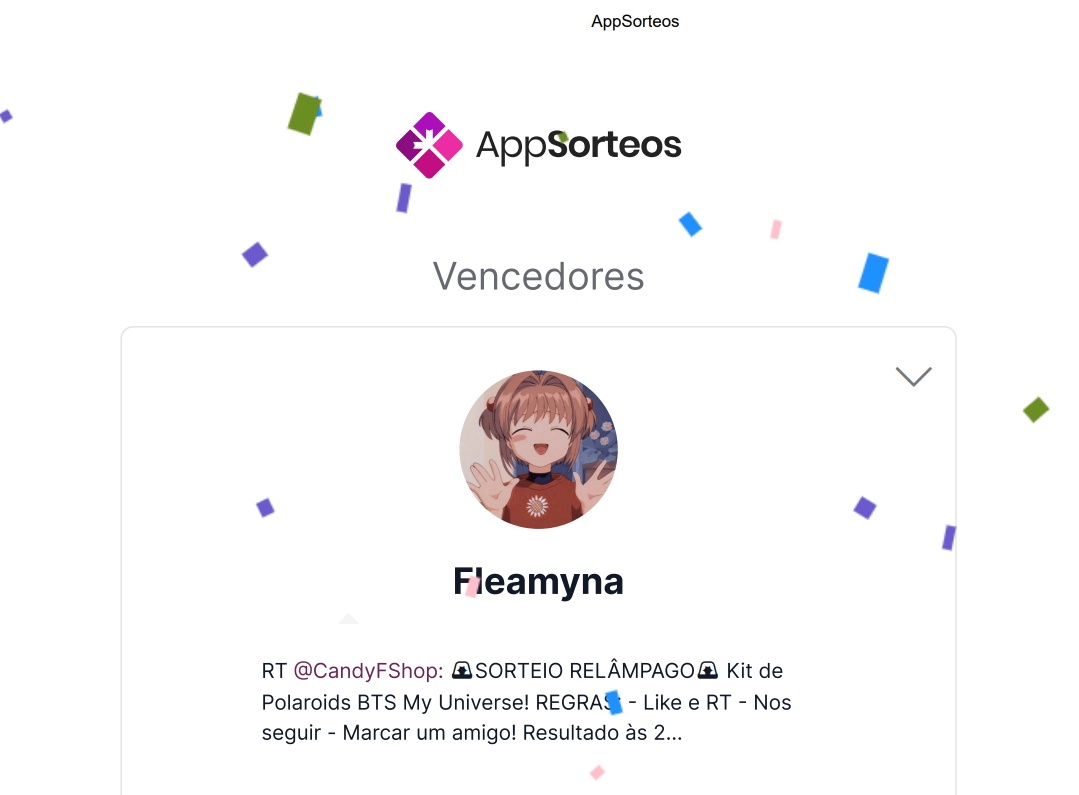 CandyFShop's tweet photo. PARABÉNS, @/Fleamyna!!!
Você tem 5 min pra chamar! 💜 https://t.co/BbtQdMJgOr