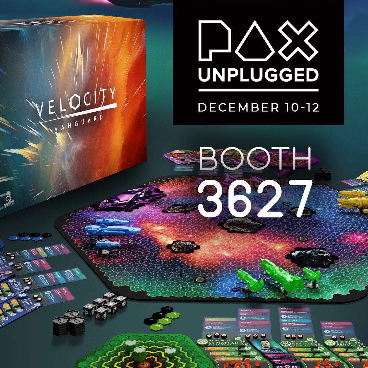 PrecariousGames's tweet photo. Going to #PAXUnplugged? Check out Velocity: Vanguard at booth #3627 for a learn-to-play session, or just stop by to say hello! 
#tabletopgames #boardgames #tabletopgaming https://t.co/bE6VLAvERJ