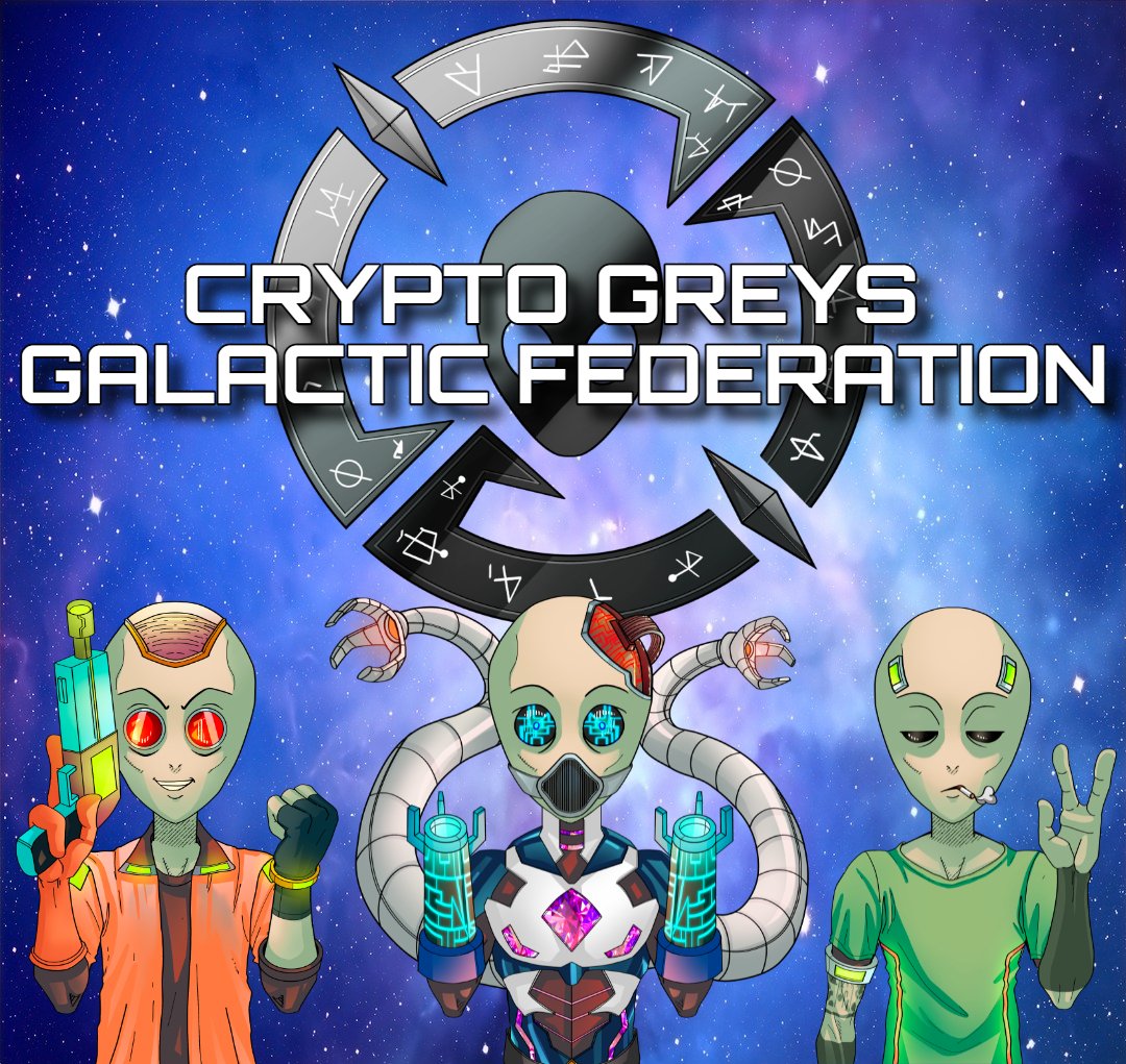 CryptoGreysGF's tweet photo. Be a part of the most innovative NFT project of 2021! The Crypto Greys Galactic Federation is built for creators, by creators. If you are a creator looking to breach the barrier to entry of the NFT space, our dedicated team will help you. Join us, and lets get interplanetary!🚀 https://t.co/eEr4STfDQM