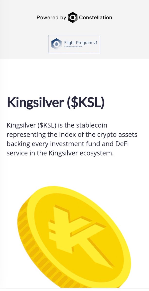 #Hypergraph is getting a stable coin🚀

Kingsilver ( $KSL) is the stablecoin representing the index of the crypto assets backing every investment fund and #DeFi service in the Kingsilver ecosystem.

Buckle up 🚀
$DAG &amp; $LTX

kingsilver.com