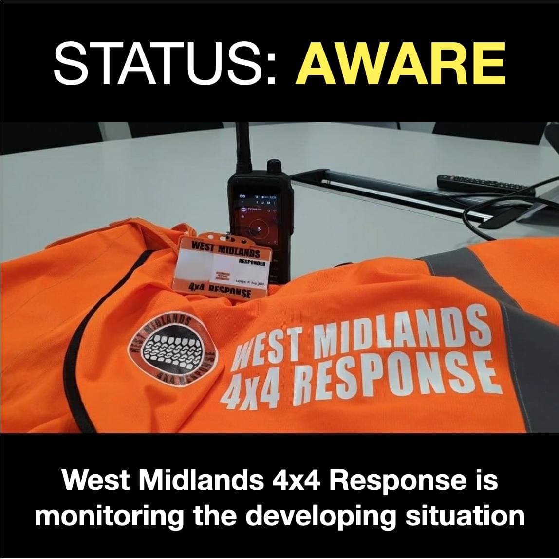 WM4x4R's tweet photo. 🚨   GROUP STATUS:   AWARE   🚨

CAN ALL VOLUNTEERS PLEASE CHECK AND MAKE SURE THAT YOU AND YOUR VEHICLE ARE PREPARED FOR POSSIBLE SNOW DEPLOYMENTS. 

More details as and when available. https://t.co/p16F7GXzq4