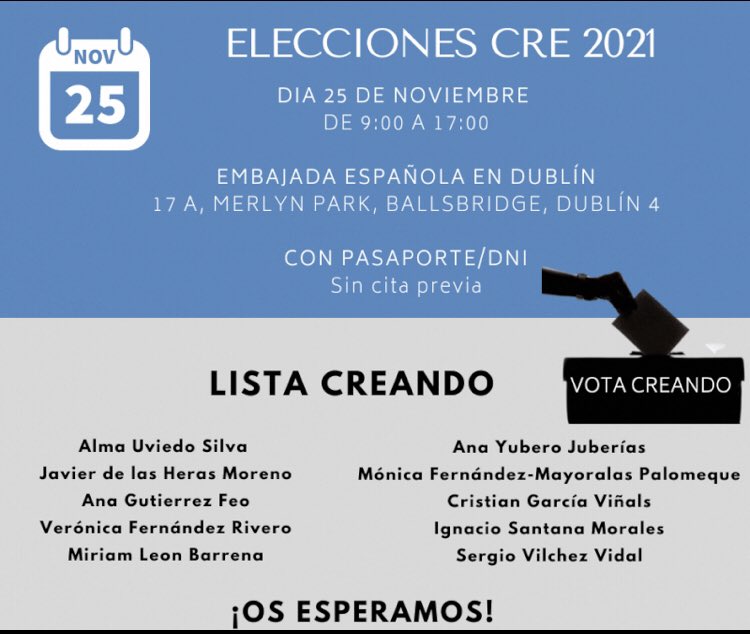veracataca's tweet photo. Elections to the Council of Spanish Residents in Ireland, November 25/ Elecciones al Consejo de Residentes españoles en Irlanda 25 de Noviembre. #council #elections #ireland #spanishspeaking https://t.co/KB8YRNhgmx
