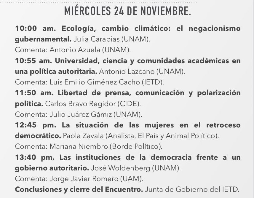 elpezvega's tweet photo. Datos y reflexiones sobre la democracia en México. El Encuentro "2021: estado de la democracia en México que organiza el @IETD_MX continúa mañana. https://t.co/pjQcWl3DDd