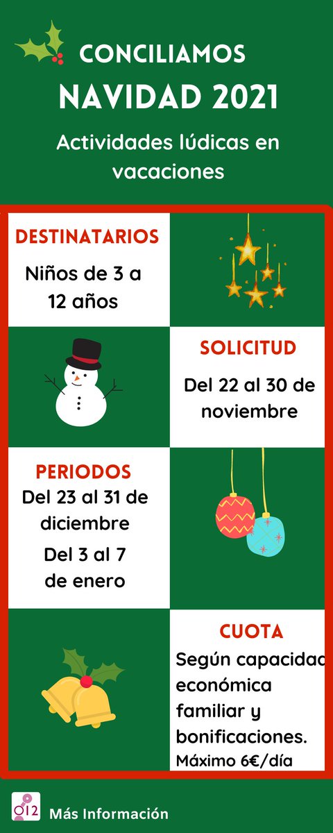🔊 Programa “Conciliamos en Navidad” 

📌Hasta el 30 de noviembre puedes solicitar el programa #Conciliamos para las #Vacaciones de #Navidad.

📅 Comprenderá los días laborables (de lunes a viernes) desde el 23 de diciembre hasta el 7 de enero

ow.ly/AbFh50GUjTR  <a href="/012jcyl/">012 Castilla y León</a>