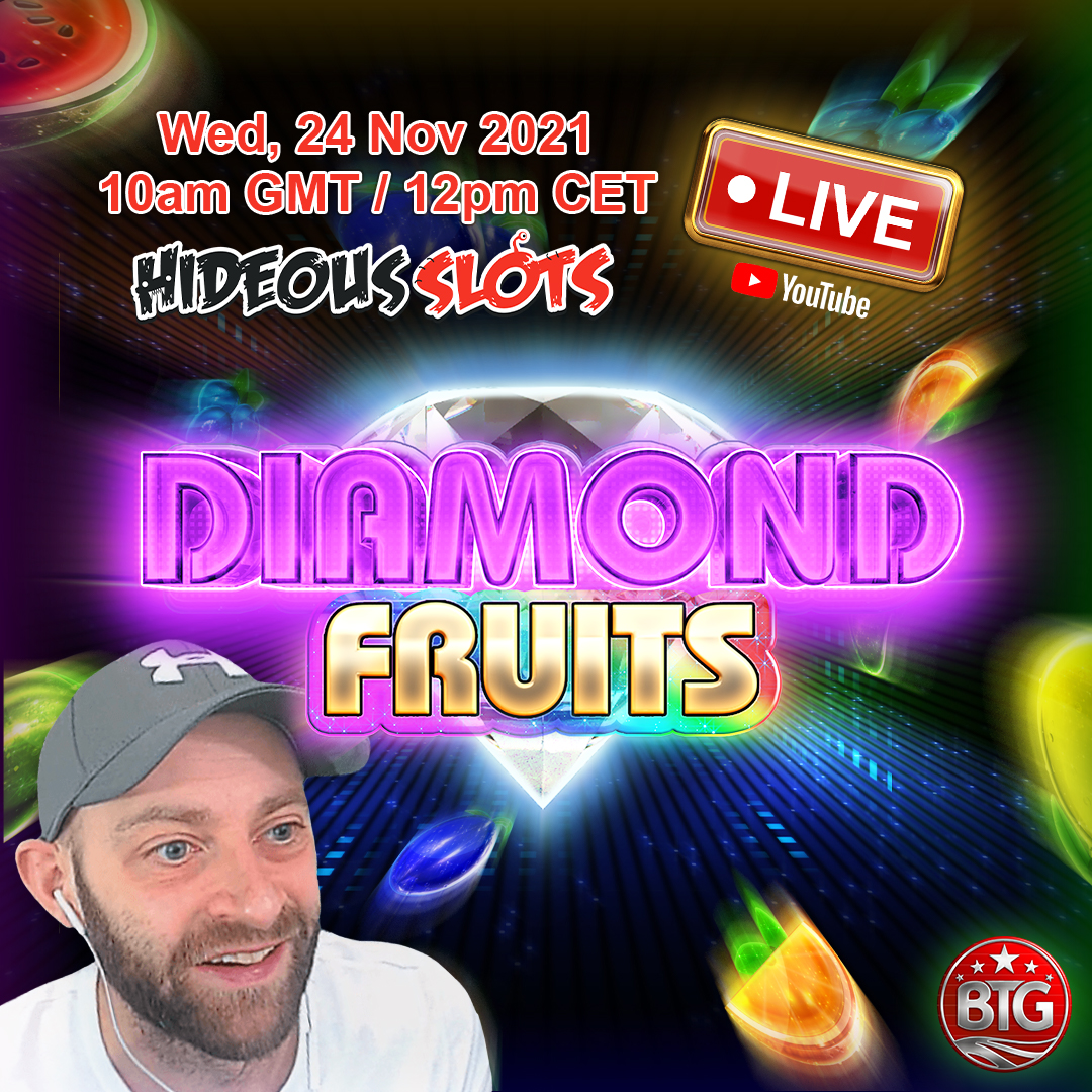 _BIGTIME_GAMING's tweet photo. @hideousslots launching a Deliciously Fruity Slot ๐๐๐DIAMOND FRUITS๐ ๐๐releasing 24 Nov exclusively with Flutter group (Sky Casino, PokerStars, Betfair, Paddy Power, Stars Group) #bigtimegaming #onlineslots #fruits #diamondfruits #hideousslots https://t.co/s0z55SDEhL