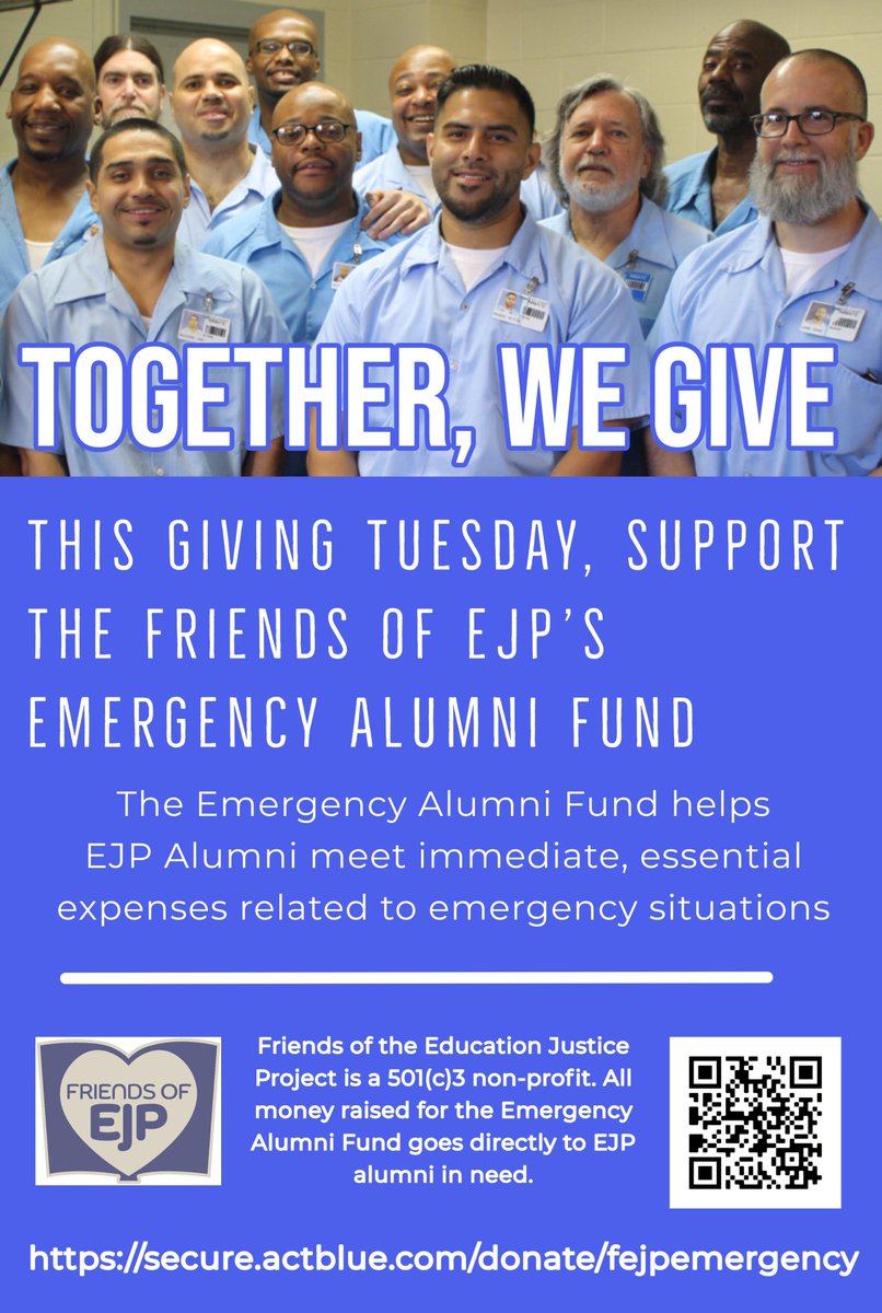 Support the EJP Emergency Fund on Giving Tuesday! These are difficult times for many. Individuals with a criminal record often experience hardship in accessing any sort of public aid. EJP will take no overhead. Thank you for any help you can offer!secure.actblue.com/donate/fejpeme…