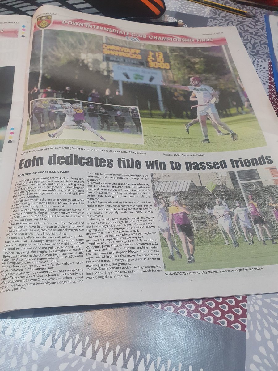 newryhurler1's tweet photo. Great coverage in @NewryDemo by @steveonthenet of @ShamrocksNewry victory in Intermediate championship,  big thanks as always to Steve for his coverage of hurling in the locality, appreciated as always 👍 https://t.co/RAIrpMtjGj