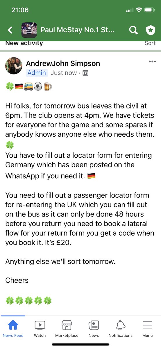 Bus tomorrow for Germany 🇩🇪🍺🚌🍀⚽️