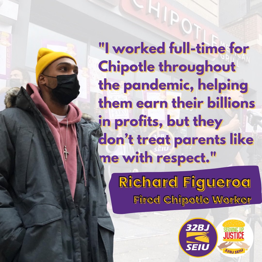 FastFoodUnion's tweet photo. Instead of thanking their workers, @ChipotleTweets unjustly fired Richard right before Thanksgiving. Really Chipotle!?!? #FairWorkweek #ServingUpJustice #BringBackRichardChipotle https://t.co/n6PyWRnP3z