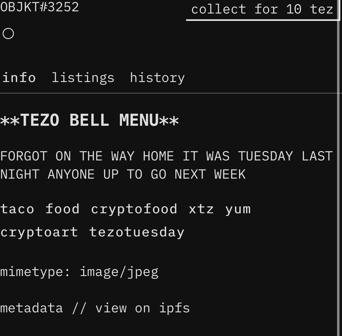 XTZARSENAL's tweet photo. OBJKT 3252 #TEZOSTUESDAY #TEZOS #XTZARMY #XTZCOMRADE #NFT #CLEANNFT #TEZOSART #NFTCommunity #XTZ #XTZARSENAL #HEN #hicetnunc #hicetnunc2000 #TEZOSMARKETING https://t.co/8HE6WASQAa
