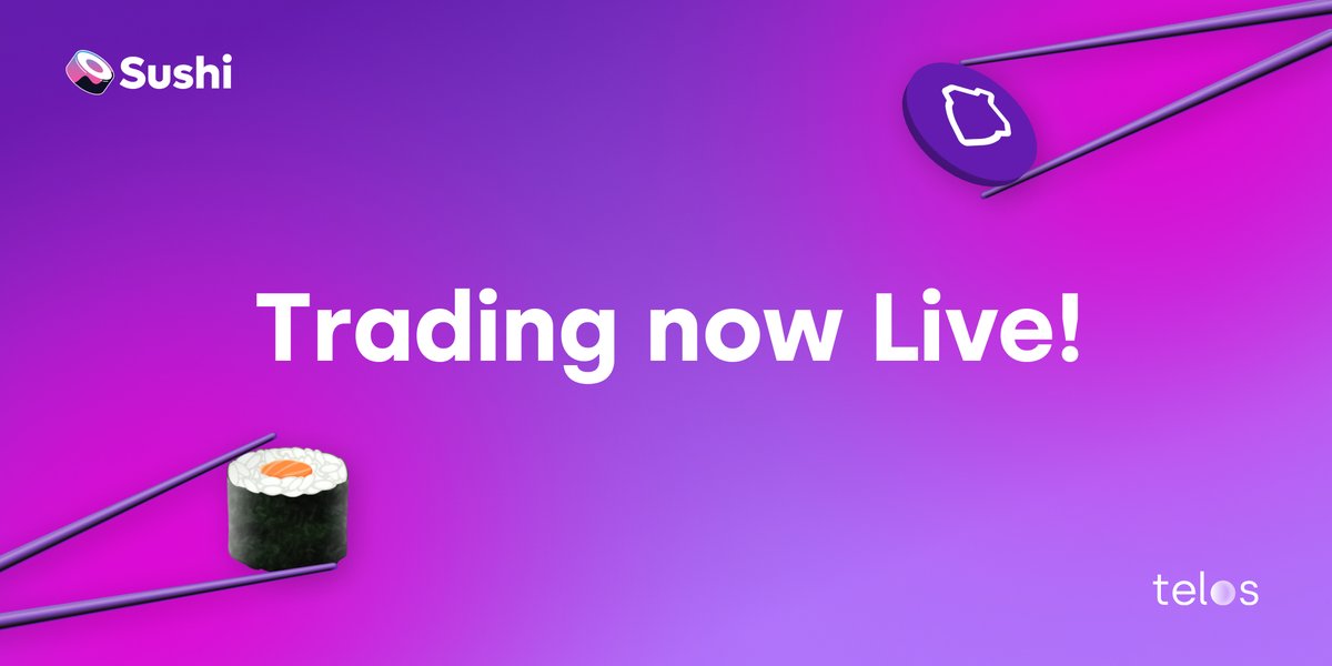 HelloTelos's tweet photo. 📣 @Sushiswap is now LIVE on the #TelosEVM 🍾 and trading pools are open, allowing users to take advantage of #Telos EVM’s ludicrous speed, scalability, and no front running! 🥳🎉

Find out how you can start trading on the platform today 👉 https://t.co/dyaCnAdMZ2 https://t.co/alzM3KVHqE