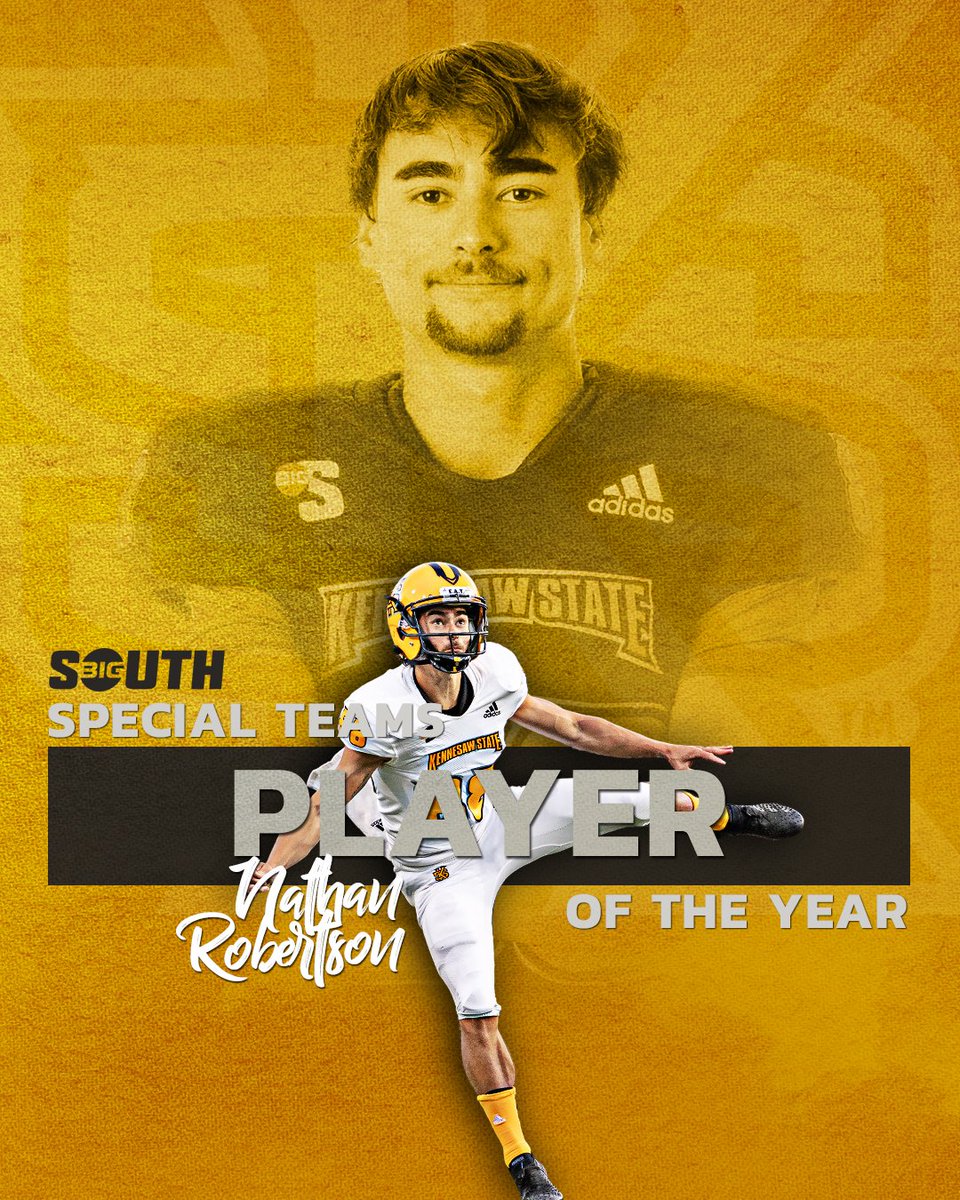 He closed the regular season as the conference’s leading scorer headlined by a perfect 45-for-45 on PATs! 🙌

<a href="/kennesawstfb/">Kennesaw State Football</a>’s Nathan Robertson is the 2021 #BigSouthFB🏈 Special Teams Player of the Year