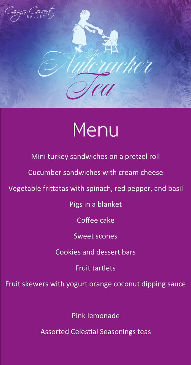 CanyonConcert's tweet photo. The delicious menu for the Nutcracker Tea by @ASpiceofLife is not to be missed!  

https://t.co/ejFucPql91 https://t.co/o9OSvUtHIH