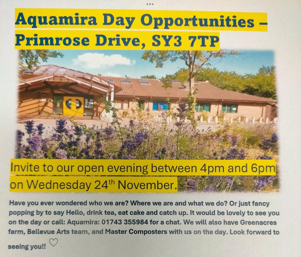 chemists_the's tweet photo. Our lovely friends at Aquamira are having an open event tomorrow. Pop along and find out what they do and how they support people in our local community. Oh, and they have tea and cakes 😁 #community #shrewsbury #teandcake https://t.co/Fm4SBRXMbr