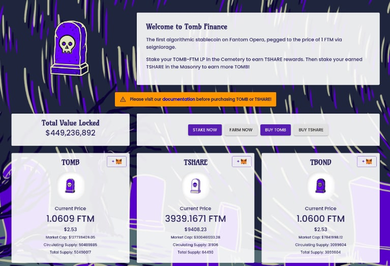 tombfinance's tweet photo. As of writing this we are now officially the #5 TVL Project on Fantom! Just beaten by Anyswap, Geist, Spooky and Curve! Over $450M TVL Locked and growing, thank you to everyone for the support! $TOMB $TSHARE $FTM @harryyeh @DefiLlama https://t.co/FpPhU4gn11