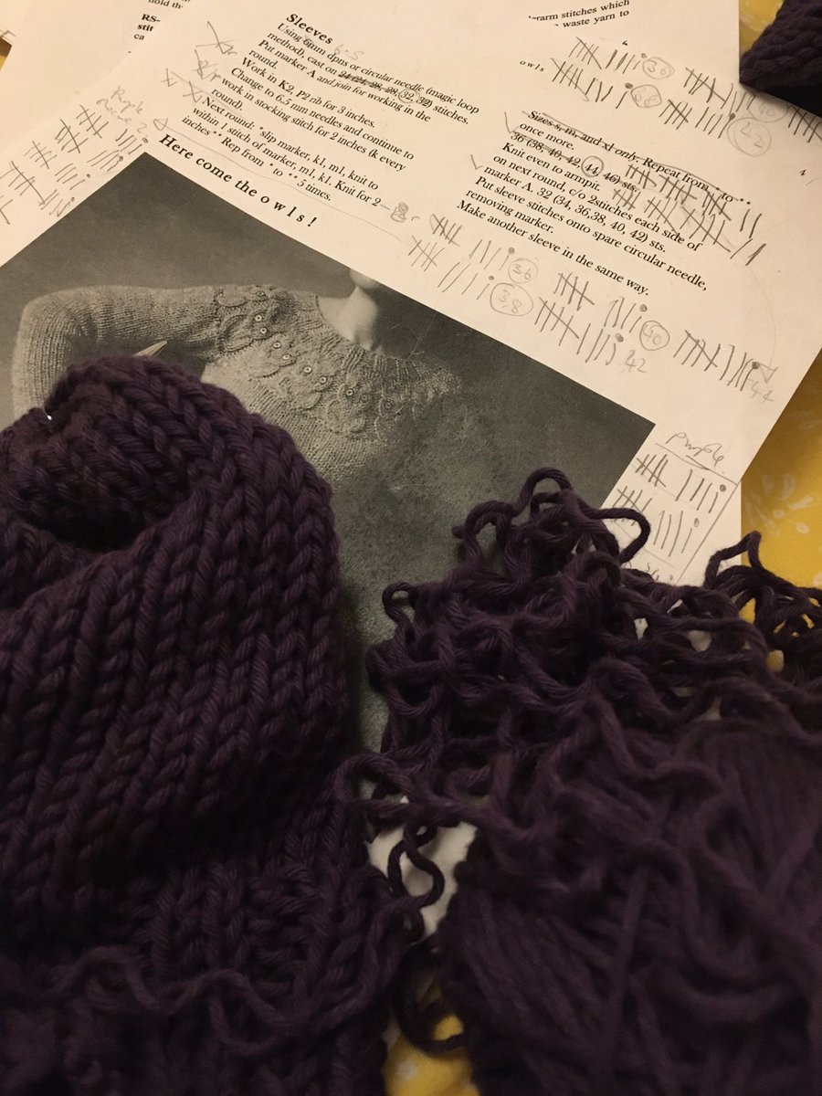 KnittingSOS's tweet photo. I’d forgotten how much undoing there is when (re)designing a knitting pattern. But what use is a cardigan without pockets for my hanky? #katedavis #owls #runnynose #patternhack https://t.co/shSHJAwEMH
