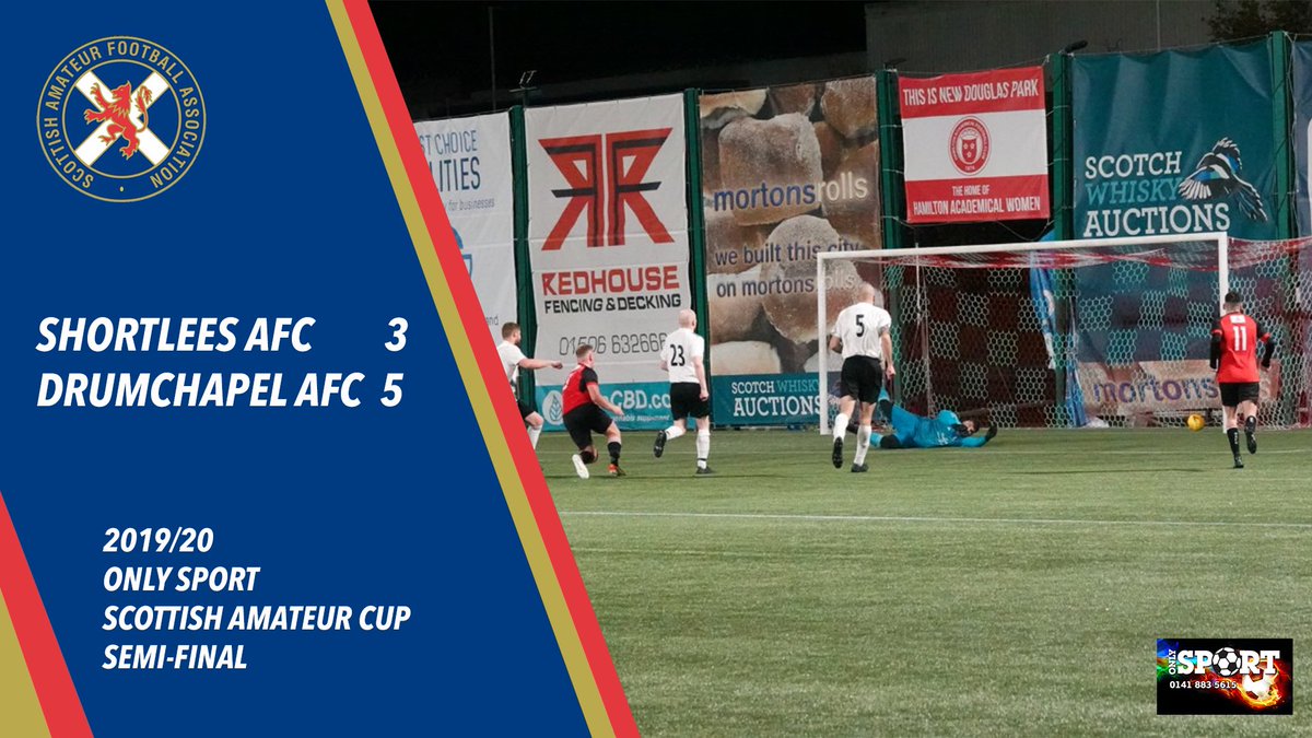 ScotAmFA's tweet photo. FULL TIME.

@DrumAmsFC reach the 2019/20 Only Sport #ScottishAmateurCup Final, after an eight goal thriller at New Douglas Park. 🏆 https://t.co/tA3dxDByEH
