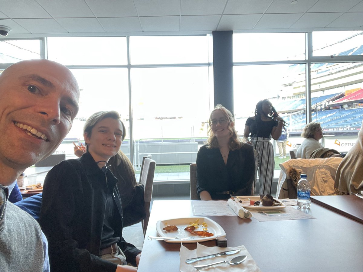 MrRabuse's tweet photo. Honored to be a part of the pre-Super Bowl MIAA breakfast at Gillette stadium with members of our pep band Blood Type:Blue. We’re going to get to play the national anthem for the big game! #wahconah https://t.co/QB9lITbWii