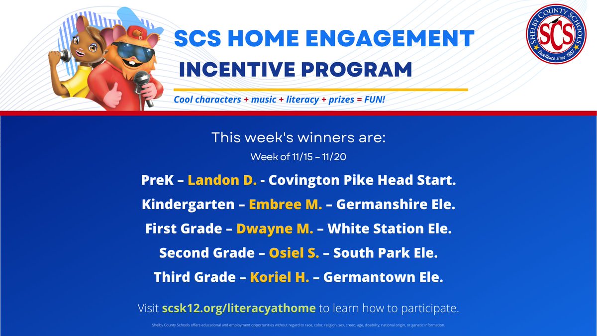 MSCSK12's tweet photo. Congrats to the wk1 winners of the Home Engagement Incentive Program!
We're excited to see students watching & learning right from home!
Winners can pick up prizes at the Board of Education front desk today & tomorrow.
Continue to WATCH, LEARN, PLAY & WIN!
#Commit2Literacy https://t.co/hkCPuXOiob