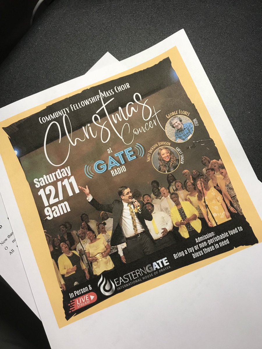 Come sing with the GATEradio family and the Community Fellowship Mass Choir before you do your Christmas shopping on Saturday, December 11! The concert’s from 9 to 1030am &amp; all you have to bring is a toy or non-perishable food to bless those in need this season! 1-844-428-3247