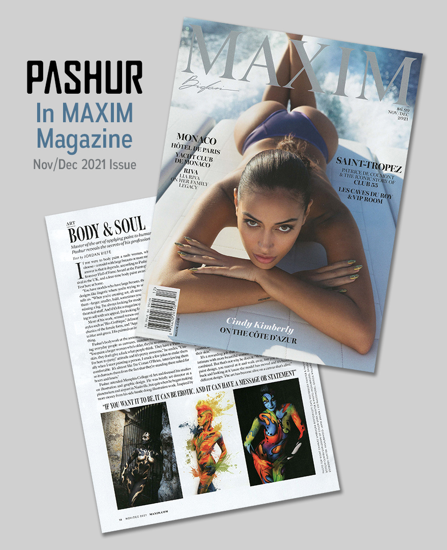 Be sure to check out the Nov/Dec 2021 issue of <a href="/MaximMag/">Maxim</a> to read the article about me and my body painting artistry. Article by Jordan Riefe.

#pashur #maxim #maximmag #maximmagazine #maximmodel #models #bodypainter #bodypainting #bodypaint #bodyart