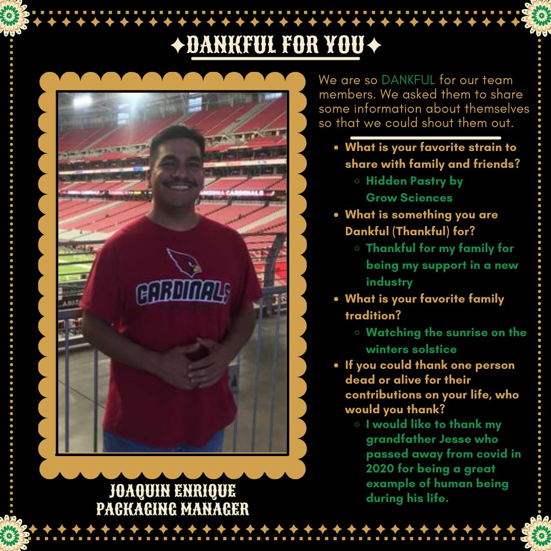 TheMintArizona's tweet photo. We want you to meet Joaquin. He is one of our Packaging Managers and we are extremely #Dankful to have him on our team. He has a love for #HiddenPastry by our good friends at @growsciences. https://t.co/pmtfqIBIRI
