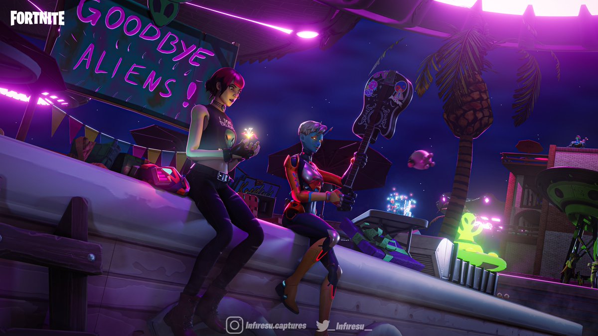 _Infiresu_'s tweet photo. Another ending for Season 7 if Slone chose not to attack the UFO, and the aliens would fly away in peace 

Farewell exchange of gifts 🎁

#Fortnite #FortniteRender #Infiresu #FortniteBlender #Blender3D #Render #Sunny #Joey #Slone https://t.co/lOZvIh8wxo