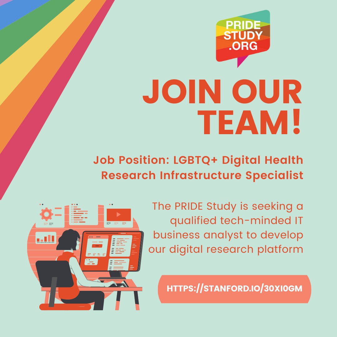 ThePRIDEStudy's tweet image. PRIDEnet is hiring an Infrastructure Specialist! We are seeking an innovative IT professional who is skilled and excels at database management, software solutions, and working with a diverse group of people. Apply today:
stanford.io/30xI0GM #LGBTQJobs