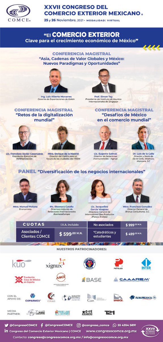 comcesonora's tweet photo. 📢Estamos a sólo 2 días del evento más importante de Comercio Exterior‼️ No te puedes perder las conferencias magistrales que están preparadas para ti. 
Recuerda que esta edición es 100% virtual.
¿Ya te registraste? 
✍️https://t.co/YEj5n7ODj3 @ComceOficial https://t.co/lNzWrhrS9t