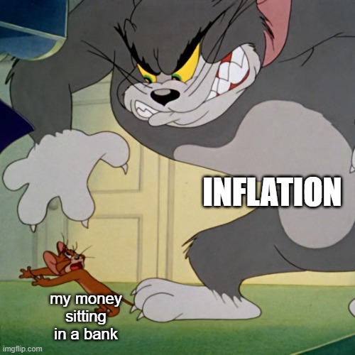 DanielsStaceyX's tweet photo. Let's assume that you have $100 in a savings account earning 1% interest. You'll have $101 in your account after a year. However, if the rate of inflation is 2%, you would need $102 to have the same buying power as you did when you started.

#meme #SaveAndInvest https://t.co/XBSI9GpoIW
