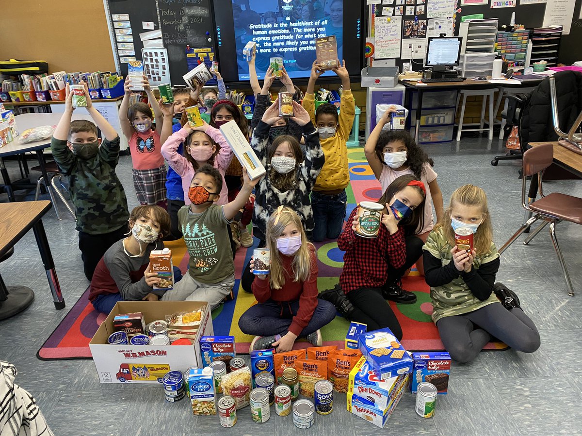 CCorcoran80's tweet photo. After learning about gratitude in @PosProject &amp; thinking about all the things we’re thankful for, Ss wanted to help others in town who are not as fortunate. We set up a food drive and were so excited about all the donations we received. @FishkillFrogs @BresnahanMrs @WCSDEmpowers https://t.co/YBW6vUJQVY