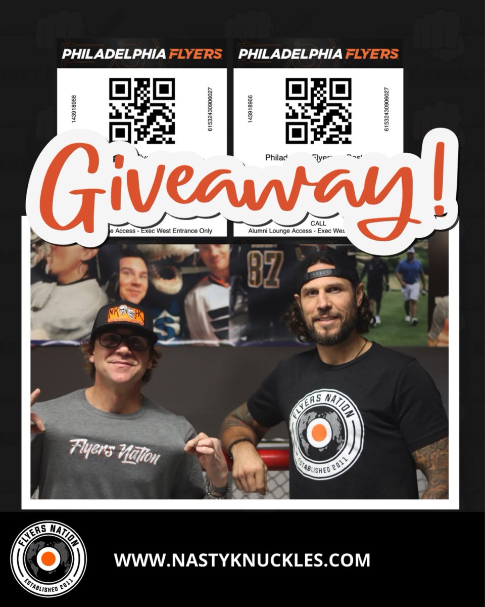 NastyKnuckles's tweet image. 🚨 GIVEAWAY 🚨

You have a chance to win a 2 Flyers tickets to this Friday’s games vs Hurricanes with Nasty &amp;amp; Riles + Plus 2 #flyersnation shirts.
 
How to win:
1.Retweet (tag for extras entries)
2.Follow @nastyknuckles @flyersnation

Winner will be DMed on 11/25 evening