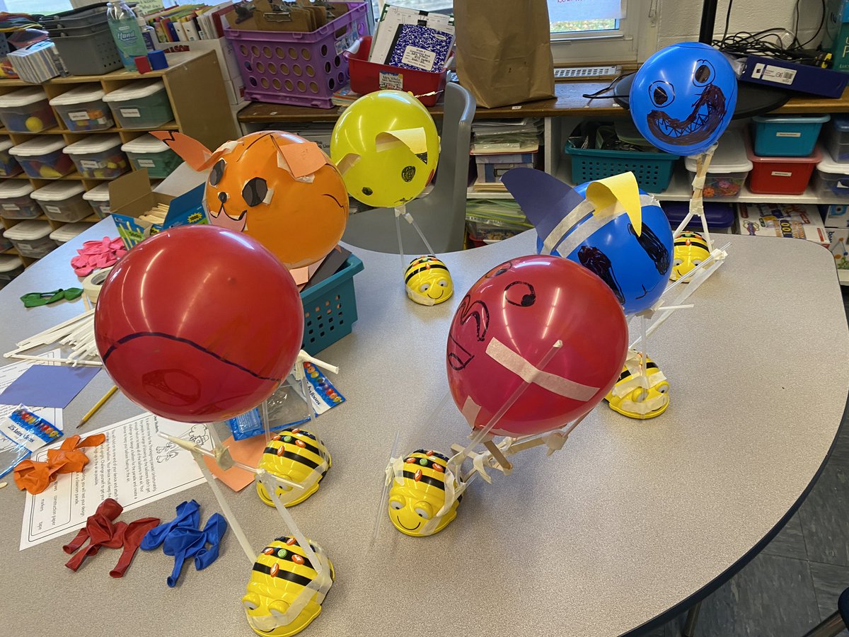CCorcoran80's tweet photo. Ss had a great time with this STEM challenge. They had to create a balloon float and a device to keep it up in the air. Then we had a parade in the hallway, using Bee Bots as our handlers. @WCSDEmpowers @FishkillFrogs @SammonSTEAM @ANikolaTech https://t.co/UWzlnM8wRB