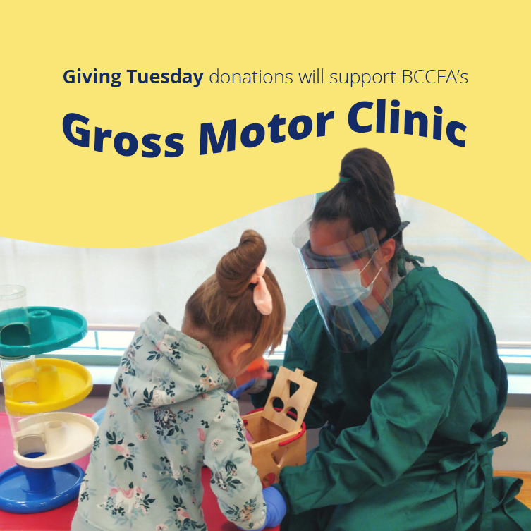 BCCFA's tweet photo. #GivingTuesday is 1 week away!
This year, we are directing donations to our Gross Motor Clinic. This Clinic provides physiotherapy services for children with motor delays - helping more families access early intervention services &amp; more children achieve their mobility goals! https://t.co/GrB7z8jNjE