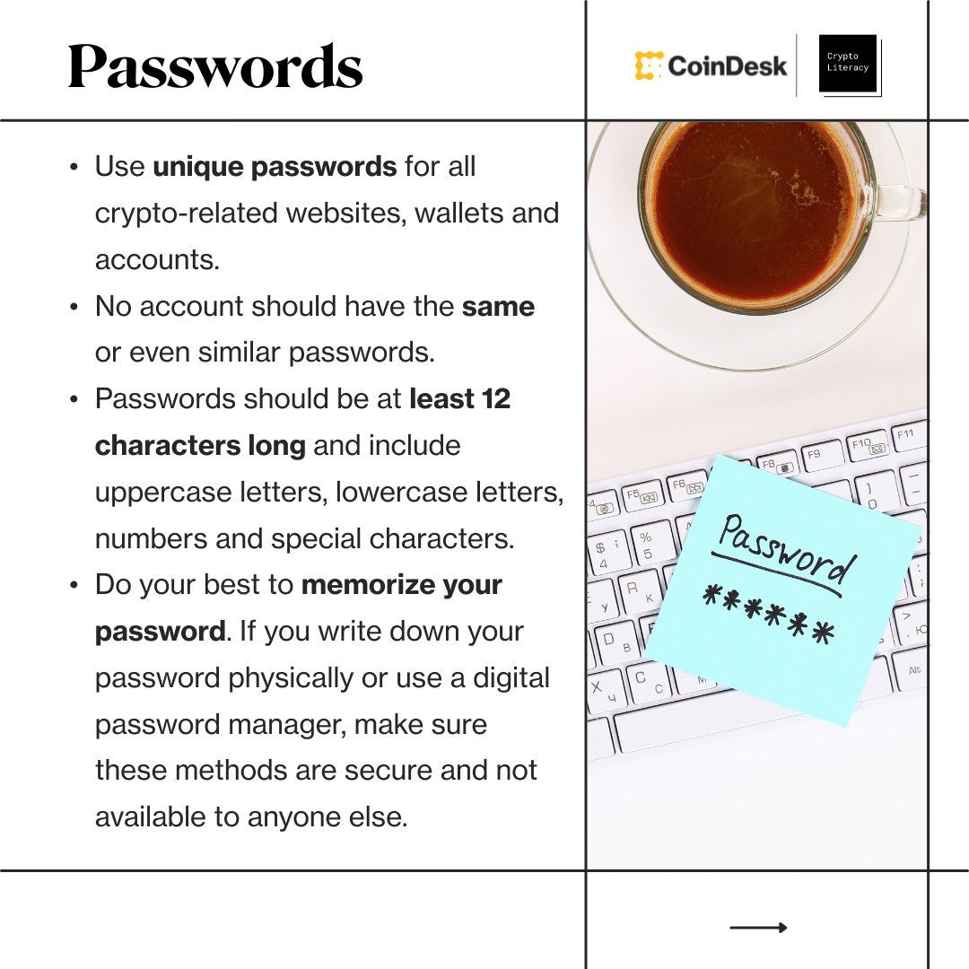 CoinDesk's tweet photo. Continuing into Security Week for #CryptoLiteracyMonth: Here are actionable steps crypto investors can take to prevent themselves from falling victim to hacks and fraud.

Stay safe out there.

Take the @crypto_literacy quiz: https://t.co/6NFYo5mpEf https://t.co/mpThKw3Fag
