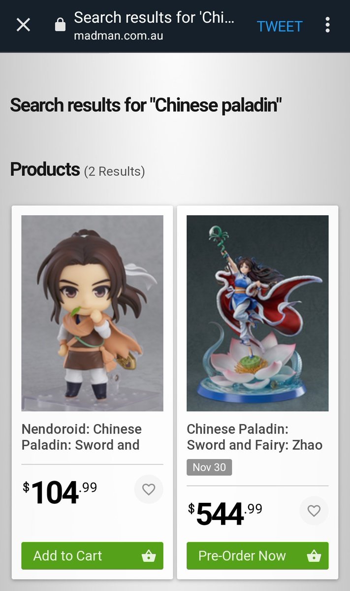 chinesepaladin's tweet photo. Wow, I'm shocked! @Madman actually stocking #ChinesePaladin figures??!! Super niche!! :DDDD https://t.co/mOwgm2yVvt