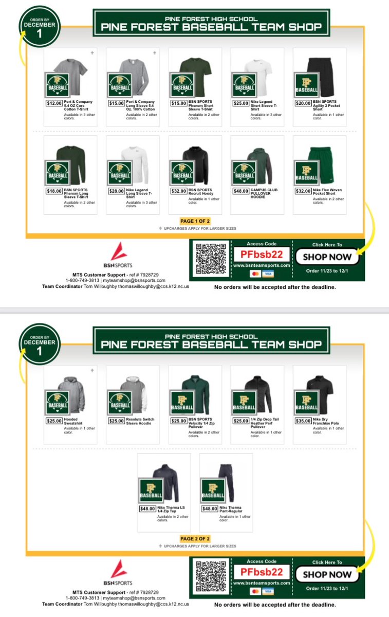 <a href="/PForestBaseball/">PF Trojan Baseball</a> Team Shop is open until Dec 1st.
This shop is for anyone who would like Trojan Baseball apparel, hopefully by Christmas. 
Another shop will open after tryouts.
bsnteamsports.com
Access code: PFbsb22