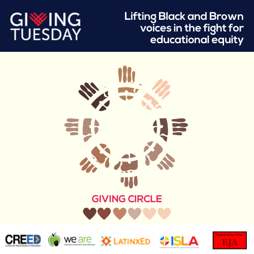 🤩 Join <a href="/CREED_NC/">Center for Racial Equity in Education (CREED)</a>, @we are_org, @latinxeducation, <a href="/ISLA_NC/">ISLA</a>, and @EJARALEIGHNC in the fight for educational equity and lifting Black and Brown voices by contributing to our Giving Circle on Tuesday, Nov. 30th! Stay tuned for more info on our Giving Tuesday panel &amp; donation link!